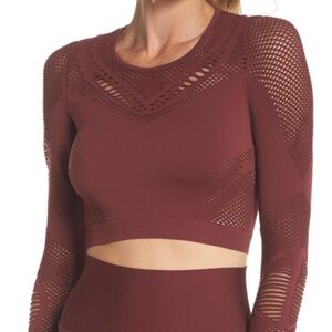 ALO Yoga Brick Red laser Cut long sleeve crop Top